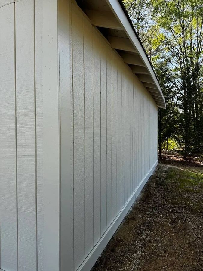 Close view of freshly painted board and batten siding